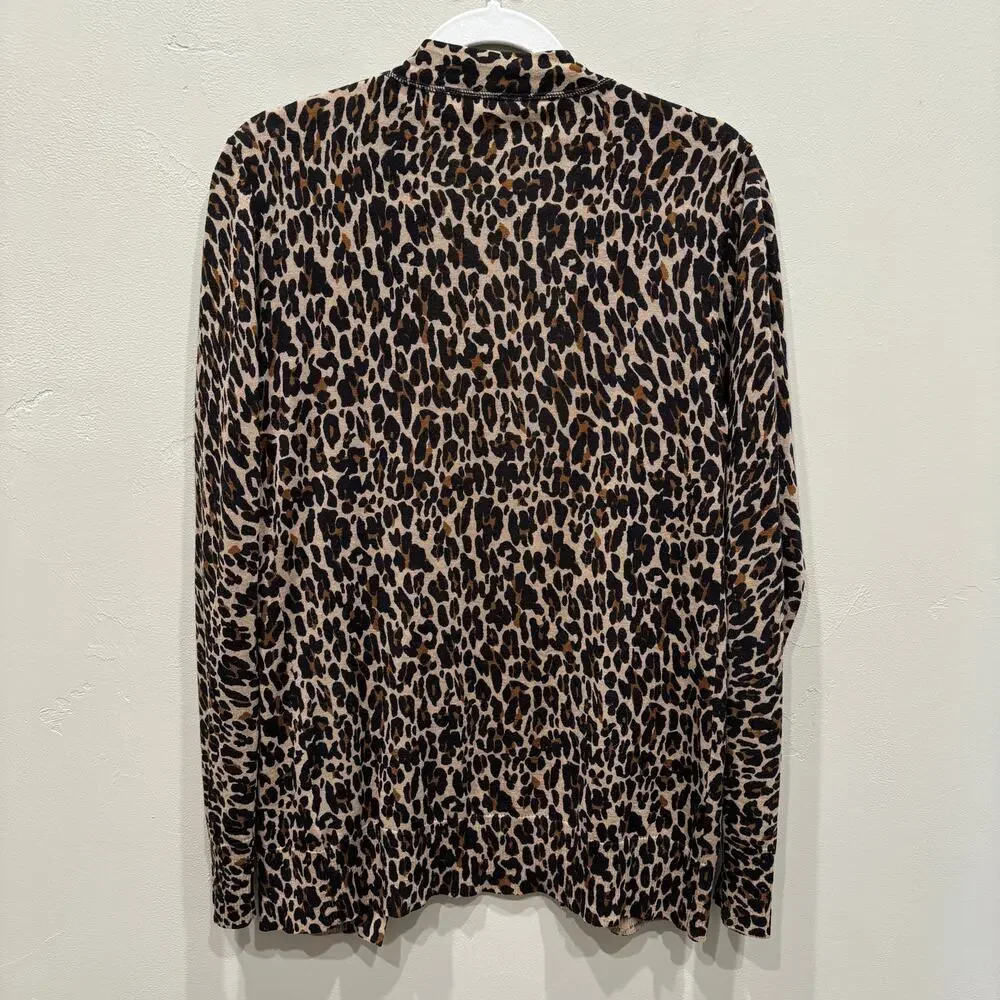 Tory Burch Merino Wool Leopard Print Cardigan Black Brown - Size: Large